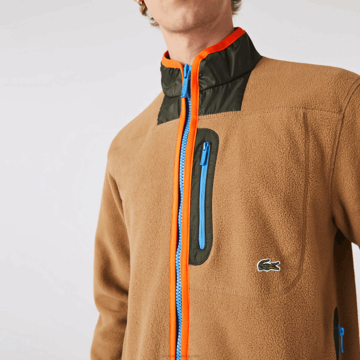 smeđa kaki zelena 89f 6H4B979 muškarci Lacoste trenirka od polarnog flisa s patentnim zatvaračem opuštenog kroja