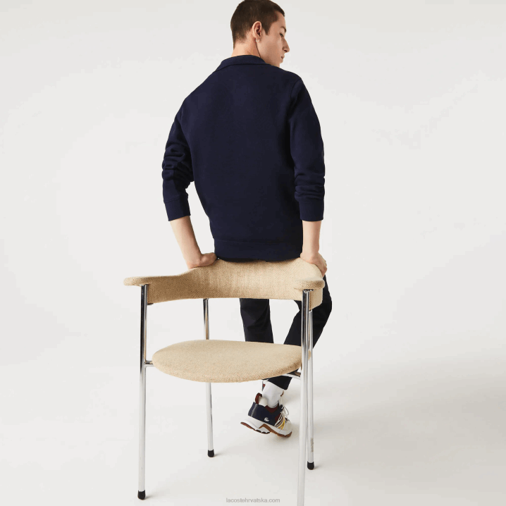 tamnoplava 166 6H4B951 muškarci Lacoste pamučna majica s patentnim zatvaračem s podignutim ovratnikom