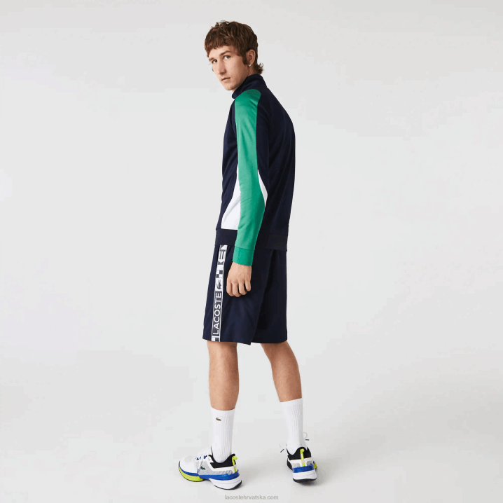 tamnoplava zelena bijela yj2 6H4B978 muškarci Lacoste sportska teniska majica s patentnim zatvaračem klasičnog kroja