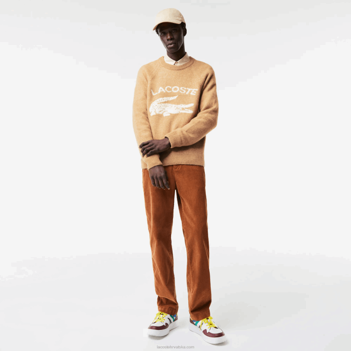 bež bijela fp9 6H4B1465 muškarci Lacoste brendirani kontrastni pulover od mješavine krokodila od alpake