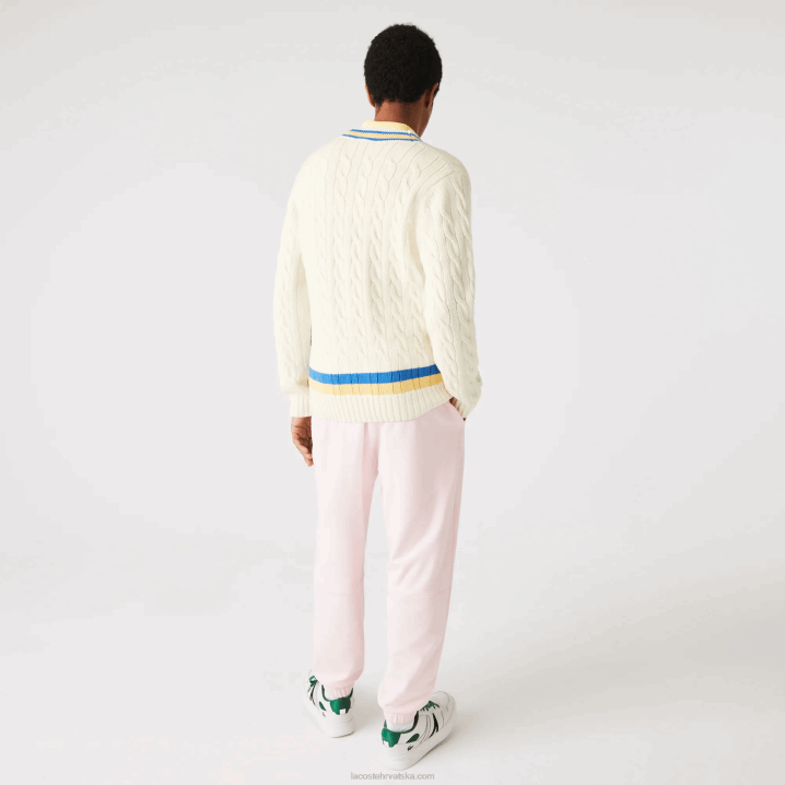 bijela žuta plava 7mz 6H4B1518 muškarci Lacoste klasični vuneni pulover s kontrastnim prugama