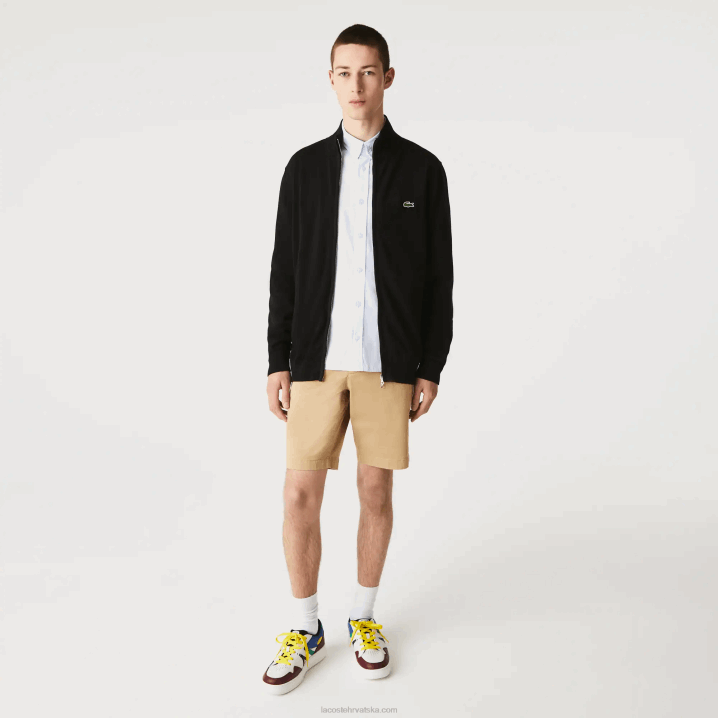 crna 031 6H4B460 muškarci Lacoste pulover s patentnim zatvaračem od organskog pamuka s podignutim ovratnikom