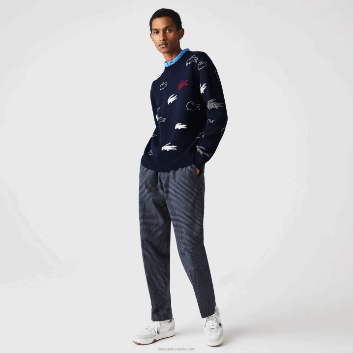 crno/bijelo hhw 6H4B1629 muškarci Lacoste proizvedeno u Francuskoj džemper od jacquard organskog pamuka s okruglim izrezom