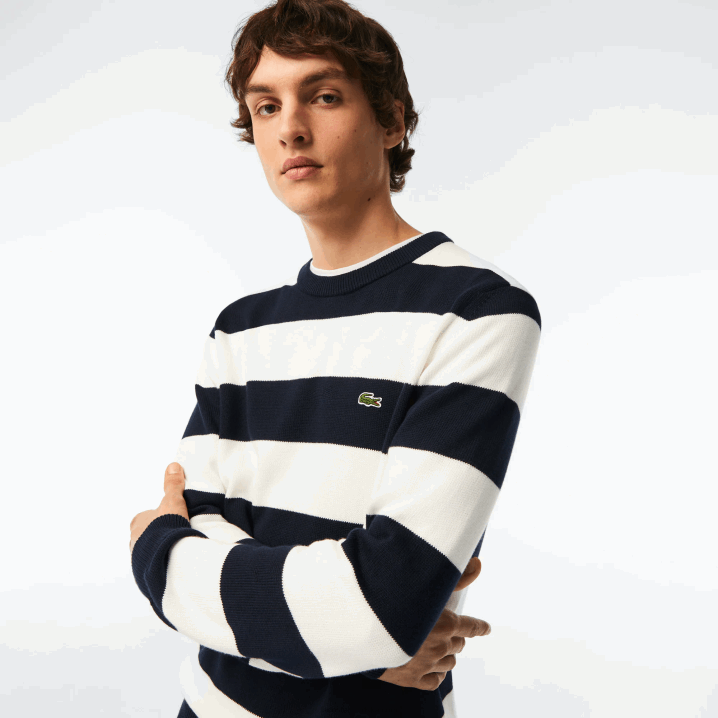 crno/bijelo hhw 6H4B439 muškarci Lacoste prugasti džemper od organskog pamuka