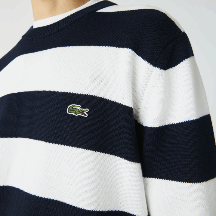 crno/bijelo hhw 6H4B439 muškarci Lacoste prugasti džemper od organskog pamuka