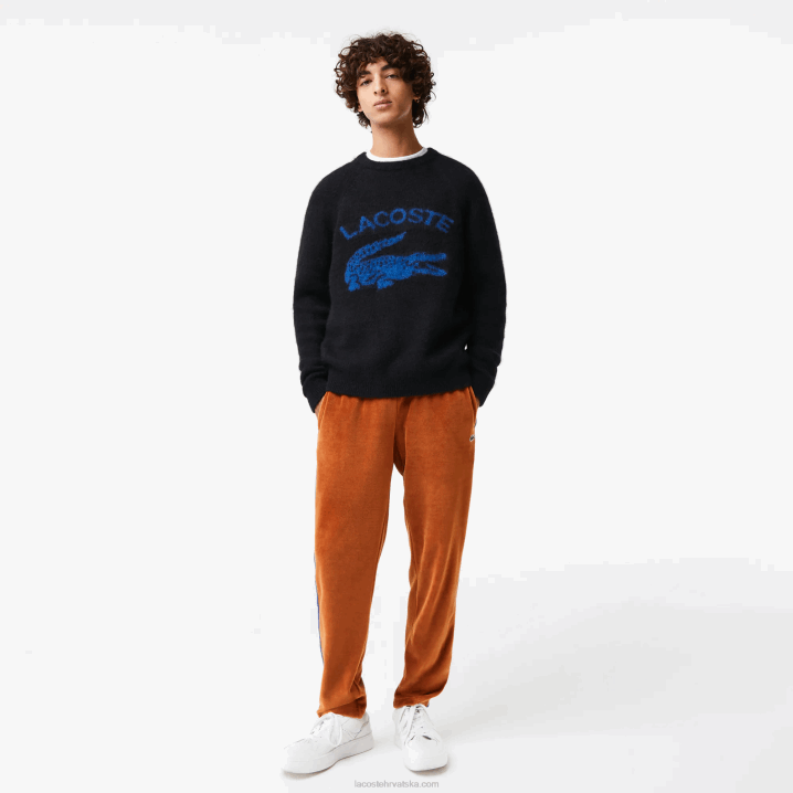 crno plava 985 6H4B1464 muškarci Lacoste brendirani kontrastni pulover od mješavine krokodila od alpake
