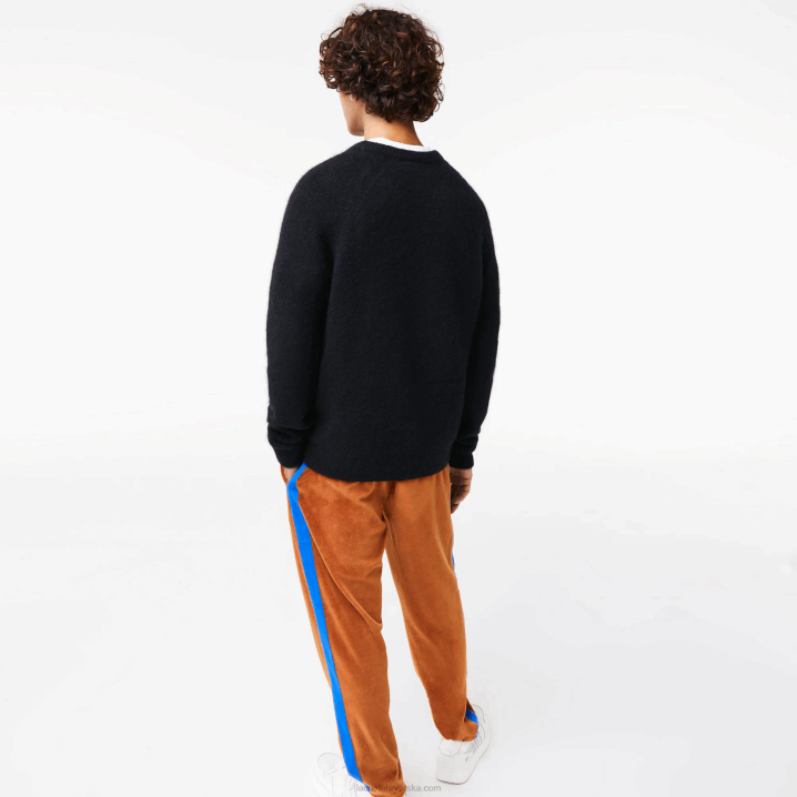 crno plava 985 6H4B1464 muškarci Lacoste brendirani kontrastni pulover od mješavine krokodila od alpake