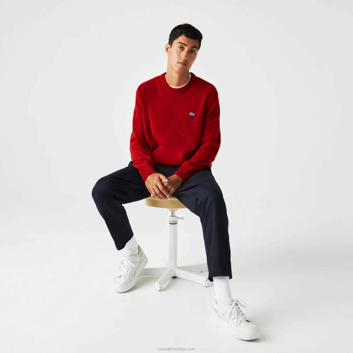 crvena 7cq 6H4B1509 muškarci Lacoste vuneni pulover od žerseja s pjegavim printom uobičajenog kroja
