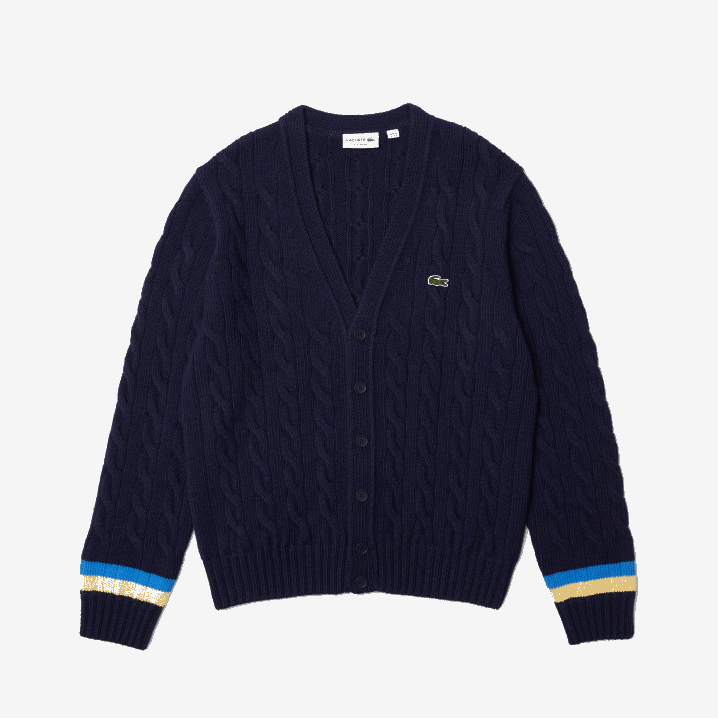 mornarsko plava žuto plava 7kz 6H4B1498 muškarci Lacoste kardigan s kontrastnim prugama klasičnog kroja