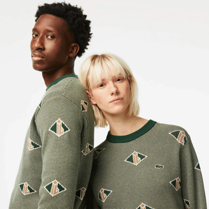 zelena bež bijela lvt 6H4B1504 muškarci Lacoste pulover klasičnog kroja s uzorkom monograma