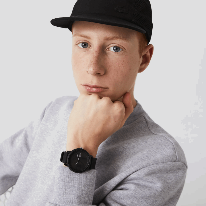 crna 000 6H4B2191 muškarci Lacoste 12.12 sat sa crnim silikonskim remenom