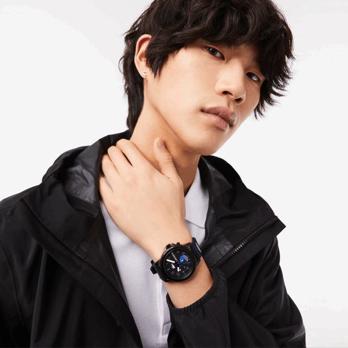 crna 000 6H4B2199 muškarci Lacoste endurance multifunkcionalni crni silikonski sat