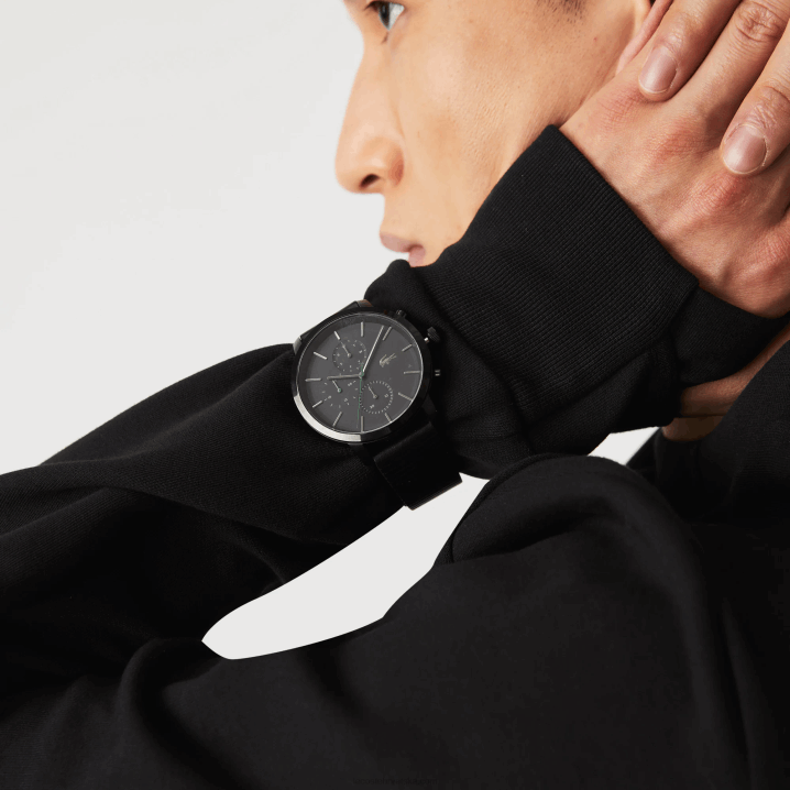 crna 000 6H4B2318 muškarci Lacoste replay sat s crnim kožnim remenom