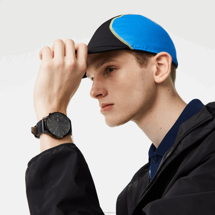 crna 000 6H4B2318 muškarci Lacoste replay sat s crnim kožnim remenom