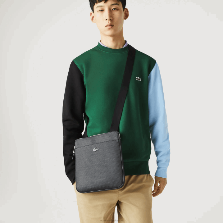 crna 000 6H4B2039 muškarci Lacoste chantaco mat pique kožna torba s ravnim patentnim zatvaračem