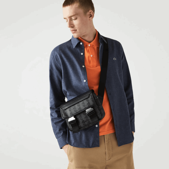 monogram noir gris h45 6H4B2067 muškarci Lacoste mješovita platnena torba s monogramom