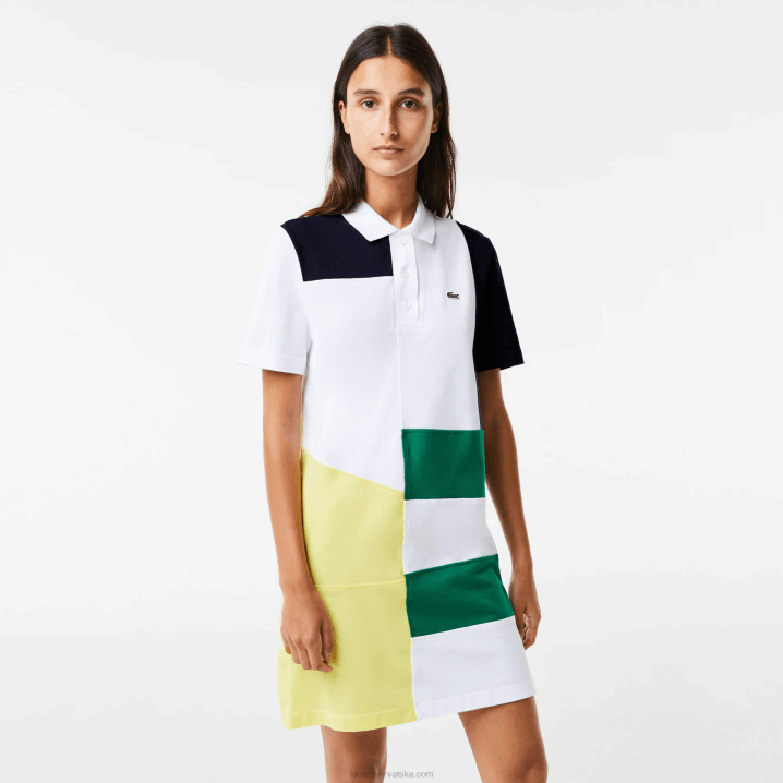 bijeli sbh 6H4B2519 žene Lacoste patchwork pique polo haljina