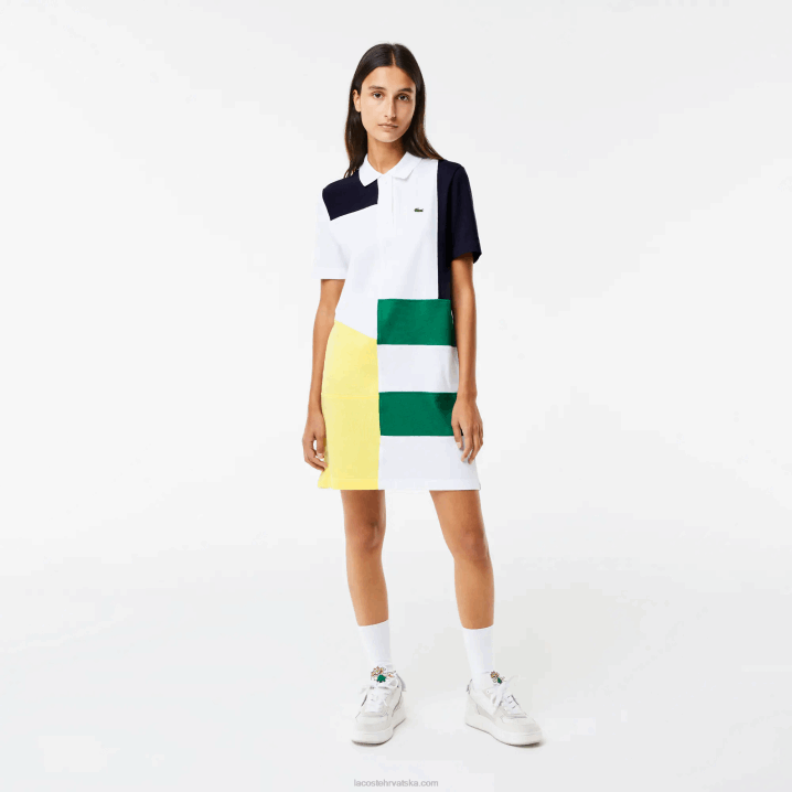 bijeli sbh 6H4B2519 žene Lacoste patchwork pique polo haljina