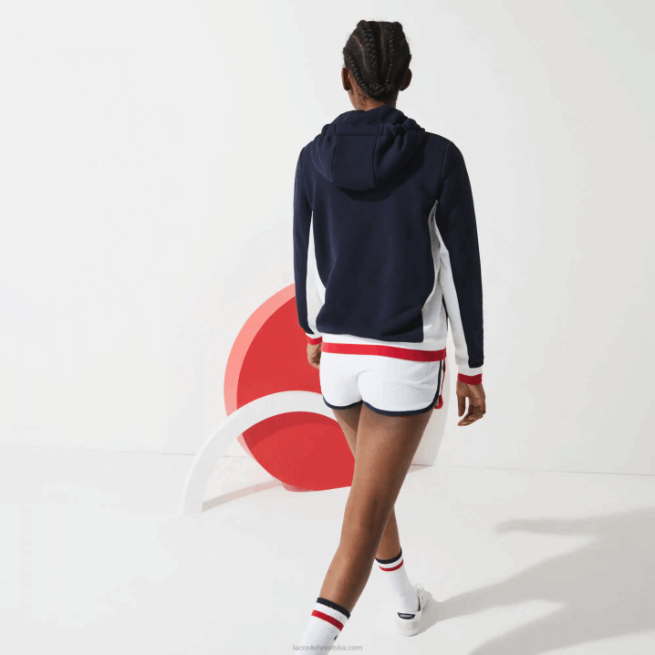 tamnoplava bijela crvena zakon 6H4B2610 žene Lacoste sport French Sporting Spirit Edition jakna s patentnim zatvaračem od flisa