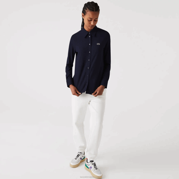 tamnoplava 166 6H4B2649 žene Lacoste pamučna pique košulja s francuskim ovratnikom