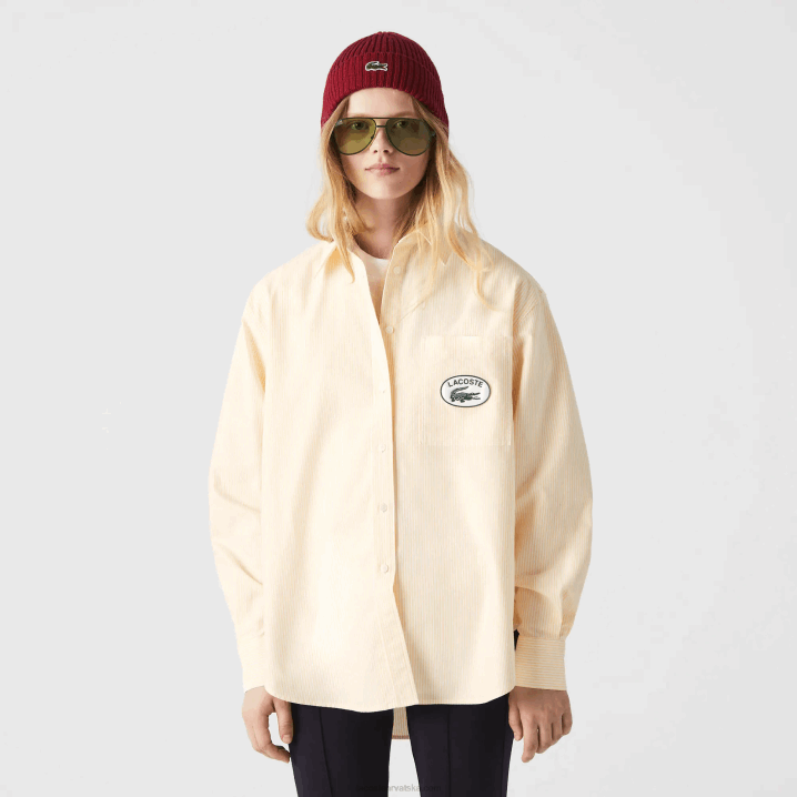žuto bijelo hhf 6H4B2651 žene Lacoste oxford pamučna oversized košulja