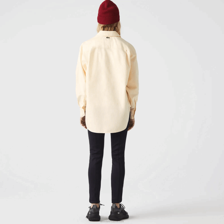 žuto bijelo hhf 6H4B2651 žene Lacoste oxford pamučna oversized košulja