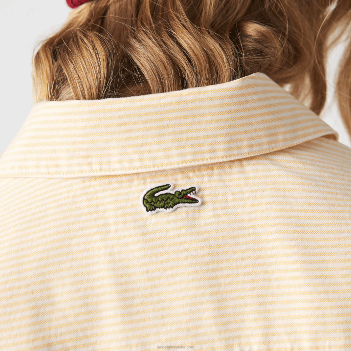 žuto bijelo hhf 6H4B2651 žene Lacoste oxford pamučna oversized košulja
