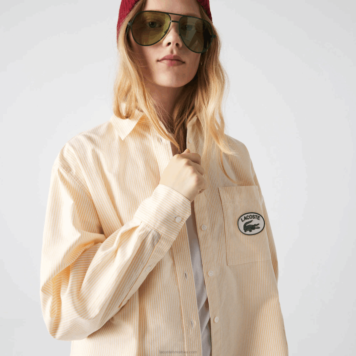 žuto bijelo hhf 6H4B2651 žene Lacoste oxford pamučna oversized košulja