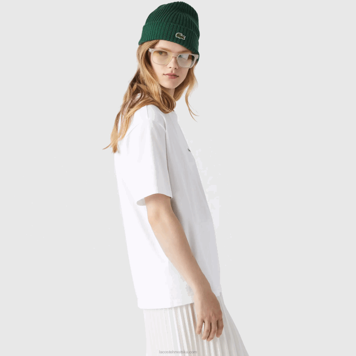 bijela 001 6H4B2590 žene Lacoste vrhunska pamučna majica s okruglim izrezom