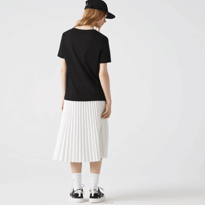 crna 031 6H4B2606 žene Lacoste široka pamučna majica s v-izrezom