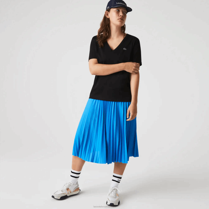 crna 031 6H4B2606 žene Lacoste široka pamučna majica s v-izrezom