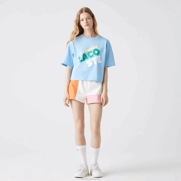 plavi hbp 6H4B2611 žene Lacoste kratka široka majica kratkih rukava od organskog pamuka s mrljama