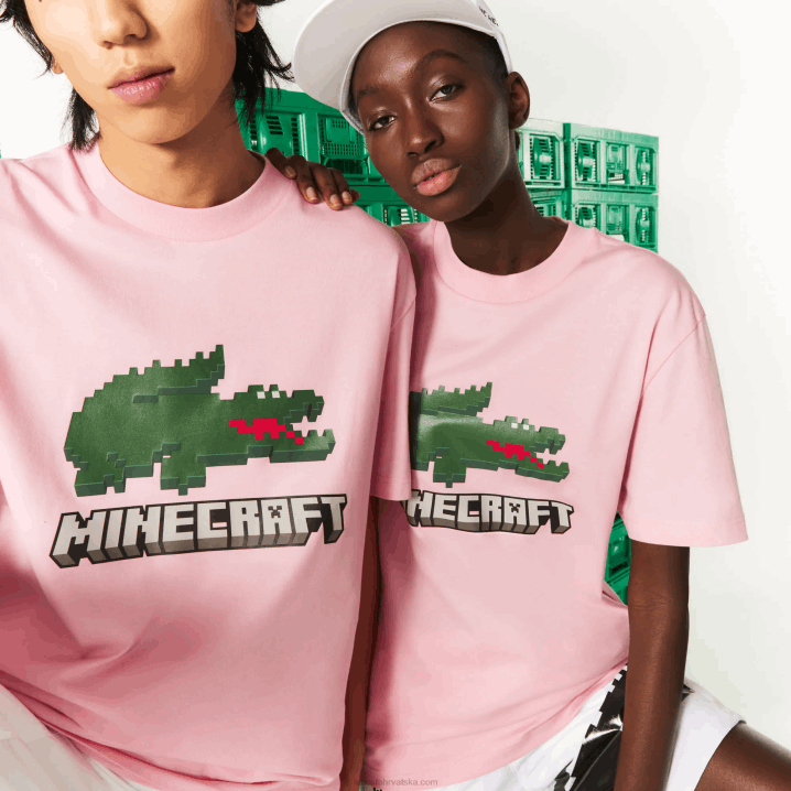 ružičasta 7sy 6H4B879 ženemajica kratkih rukava od organskog pamuka lacoste x minecraft print