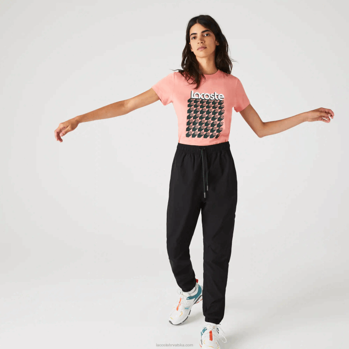 ružičasto bijelo zeleno qzc 6H4B2596 žene Lacoste sportska prozračna majica s uzorkom ptičje zube