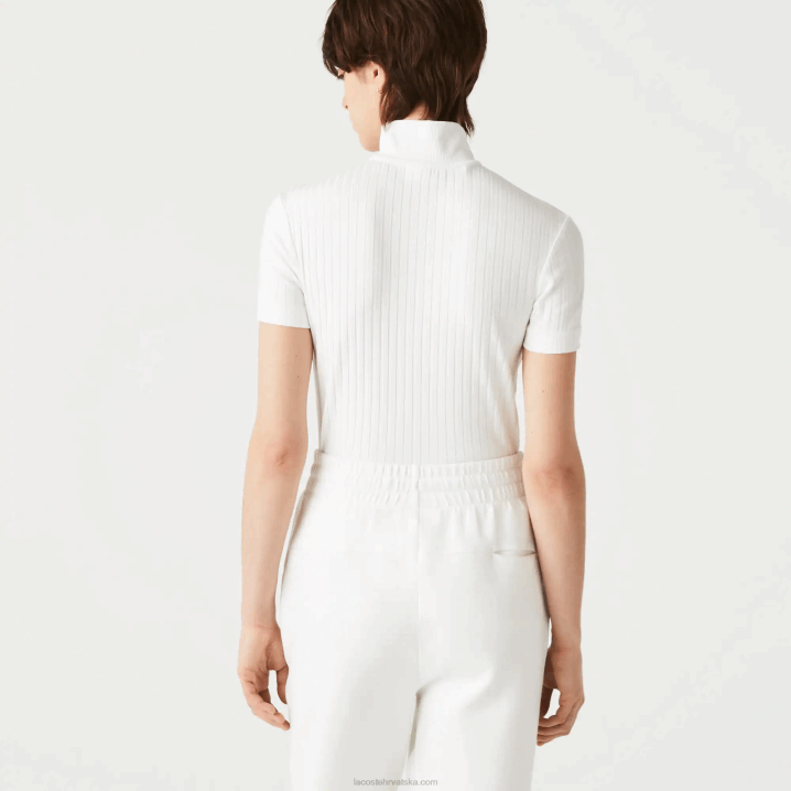 bijela 70v 6H4B2524 žene Lacoste rebrasta polo majica s visokim ovratnikom s patentnim zatvaračem