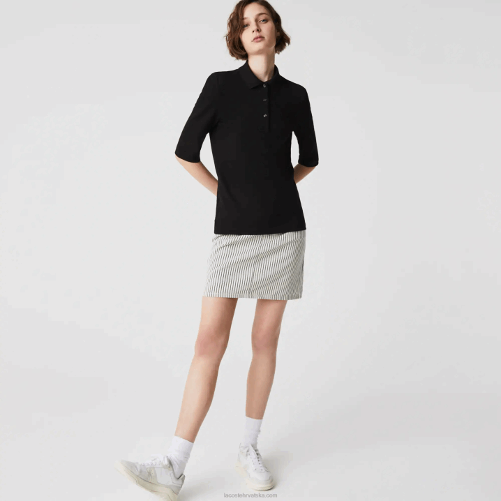 crna 031 6H4B2515 žene Lacoste elastična pamučna majica slim kroja