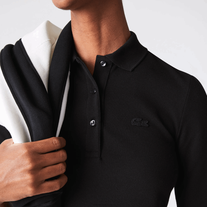 crna 031 6H4B2515 žene Lacoste elastična pamučna majica slim kroja