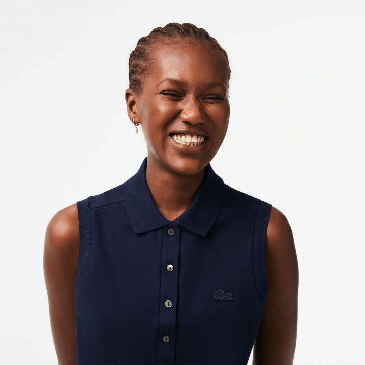 tamnoplava 166 6H4B2498 žene Lacoste pamučna pique polo majica bez rukava uskog kroja