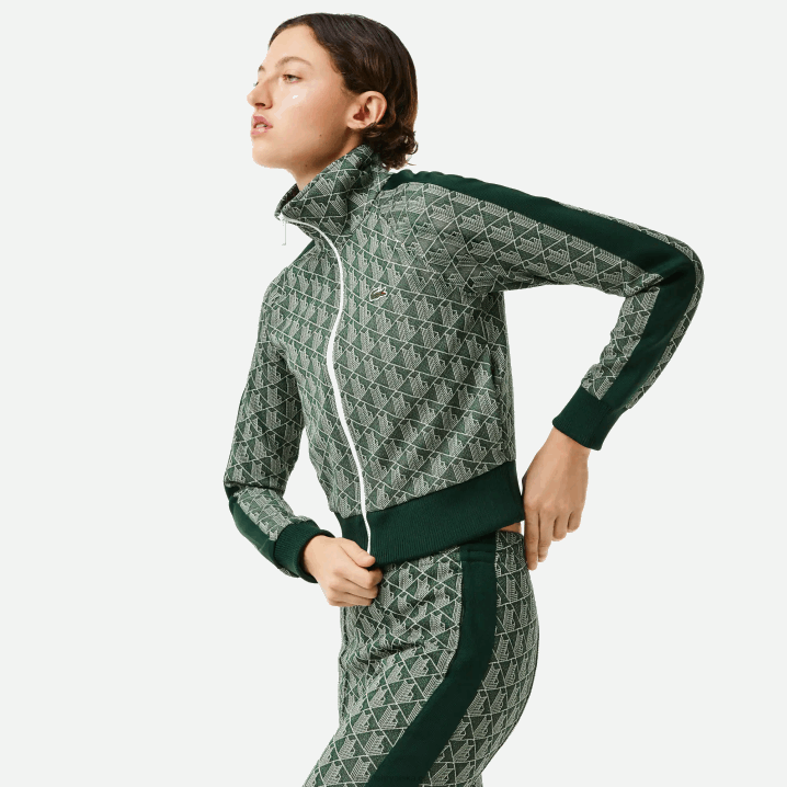 zeleno bež 7m4 6H4B2537 žene Lacoste trenirka s patentnim zatvaračem s monogramom regularnog kroja
