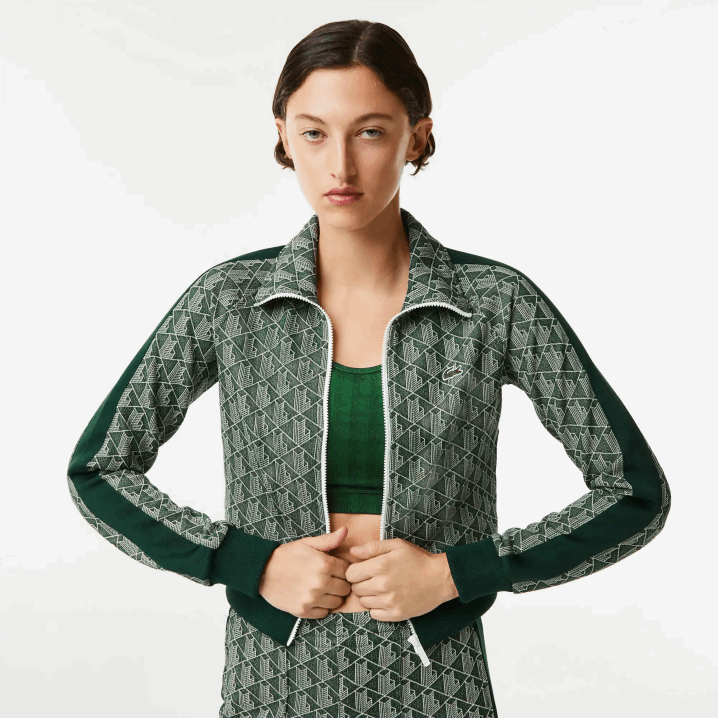 zeleno bež 7m4 6H4B2537 žene Lacoste trenirka s patentnim zatvaračem s monogramom regularnog kroja