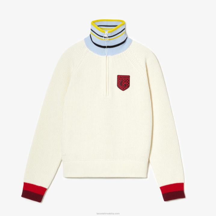 bijeli r1t 6H4B2673 ženelacoste x goop rebrasti vuneni pulover s patentnim zatvaračem
