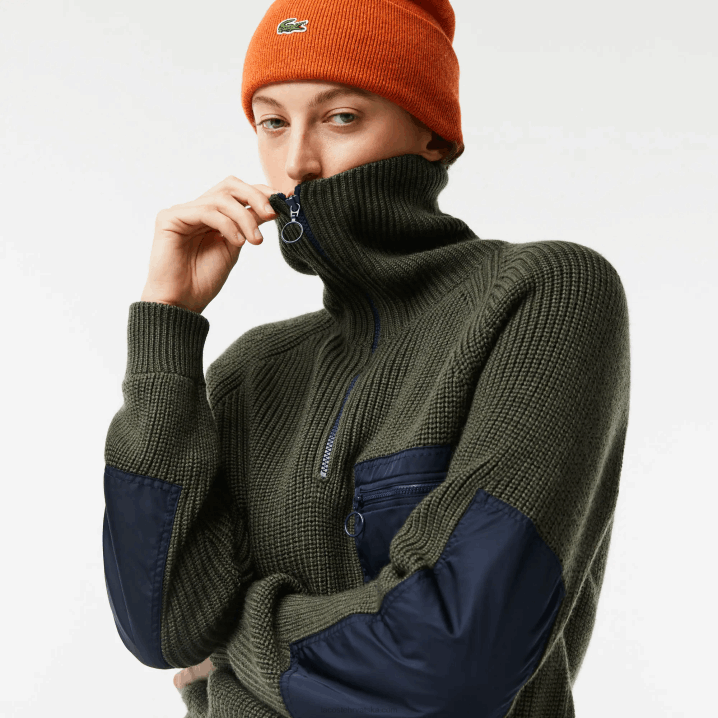 kaki zelena tamnoplava u74 6H4B2656 žene Lacoste zip kamiondžija ovratnik colorblock pulover
