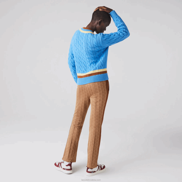 plavo žuto smeđa 060 6H4B2636 žene Lacoste pleteni vuneni džemper s v-izrezom