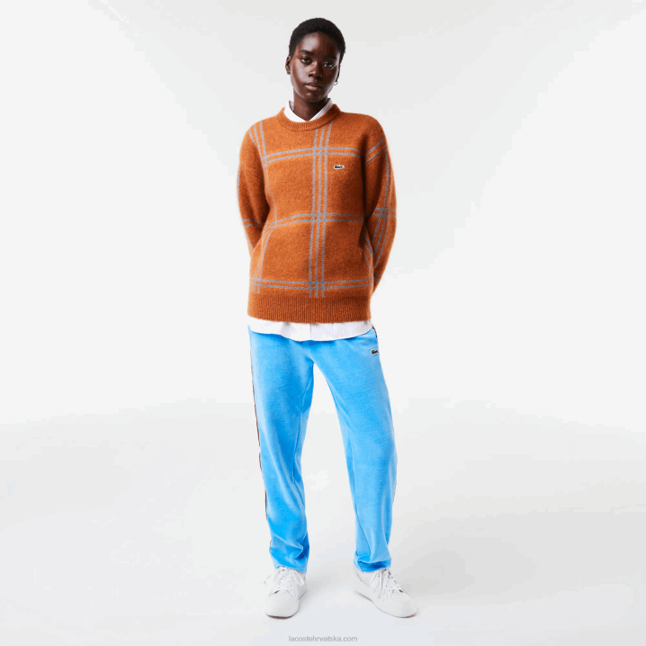 smeđa plava narančasta vn2 6H4B1426 žene Lacoste opušteni pulover s tartan uzorkom od mješavine vune