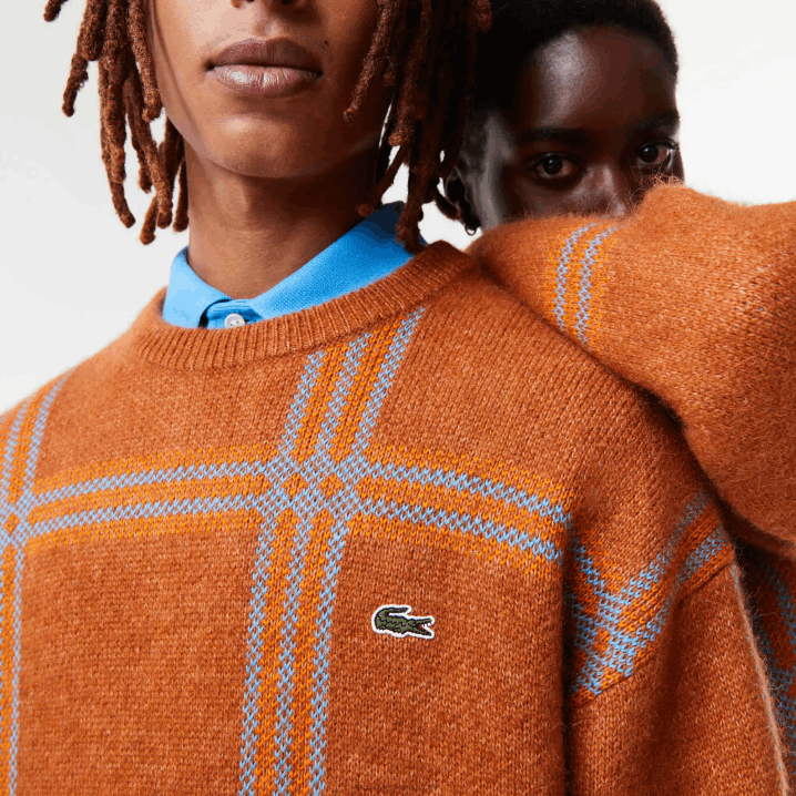 smeđa plava narančasta vn2 6H4B1426 žene Lacoste opušteni pulover s tartan uzorkom od mješavine vune