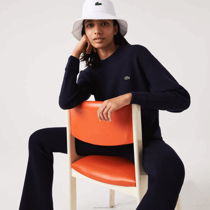 tamnoplava 166 6H4B2639 žene Lacoste vuneni pulover s okruglim izrezom