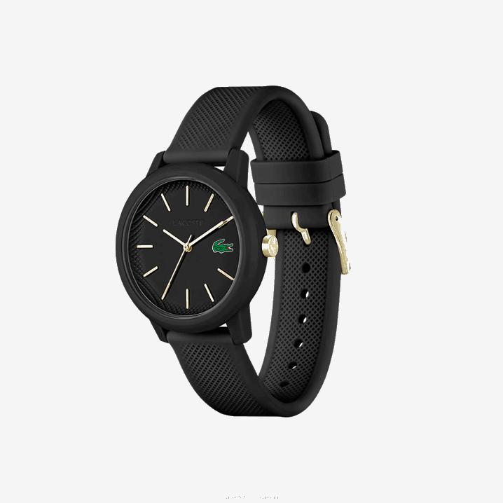 crna 000 6H4B2910 žene Lacoste 12.12 sat sa crnim silikonskim remenom