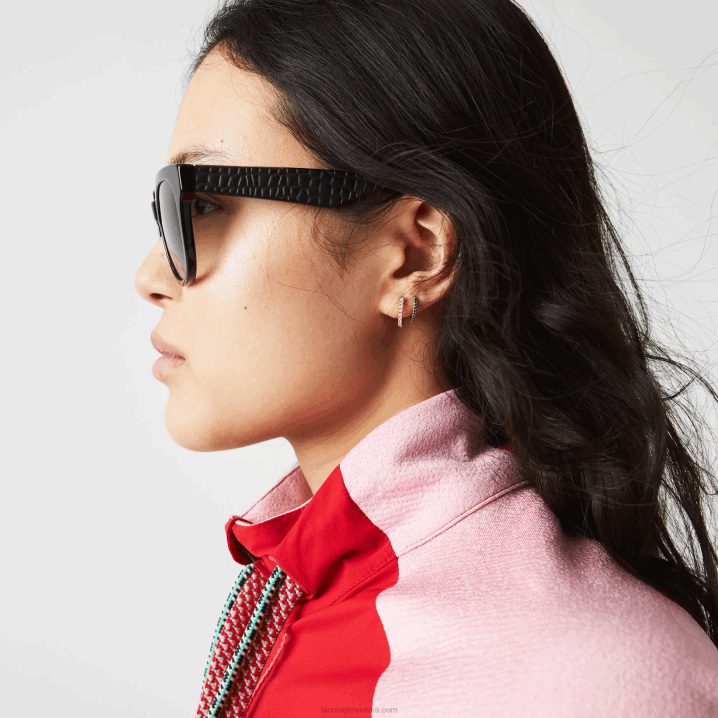 mat crna 001 6H4B2920 žene Lacoste ovalne sunčane naočale od acetatne kroko kože