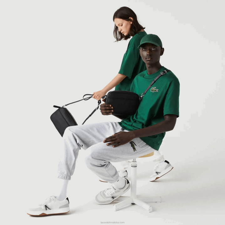 crna 000 6H4B2868 žene Lacoste crossover torba s ravnim džepom i patentnim zatvaračem